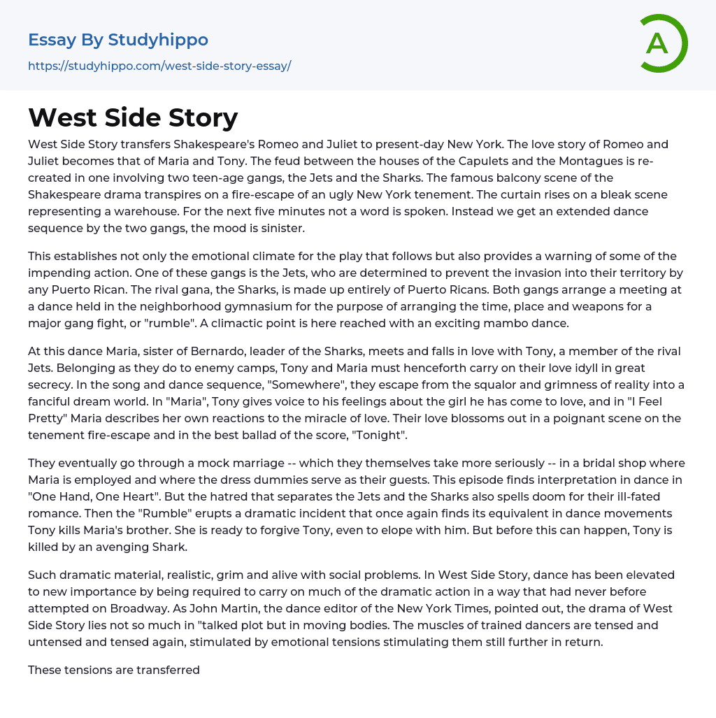 West Side Story Essay Example