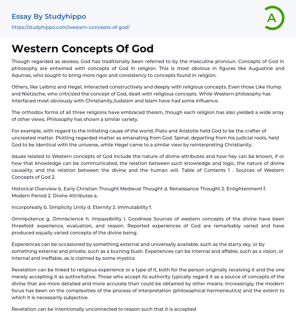 Western Concepts Of God Essay Example