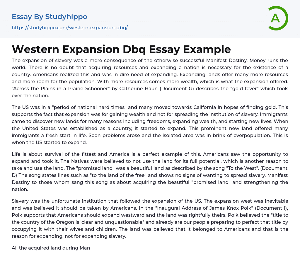 Western Expansion Dbq Essay Example