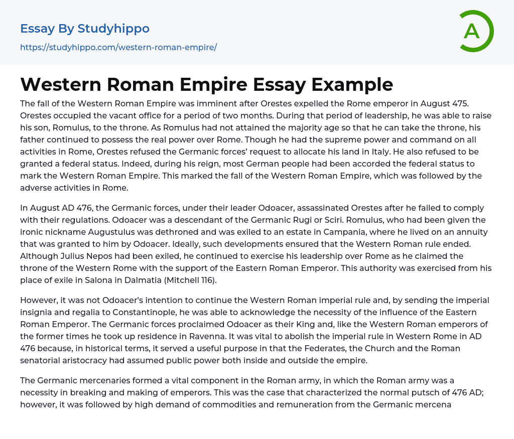 Western Roman Empire Essay Example