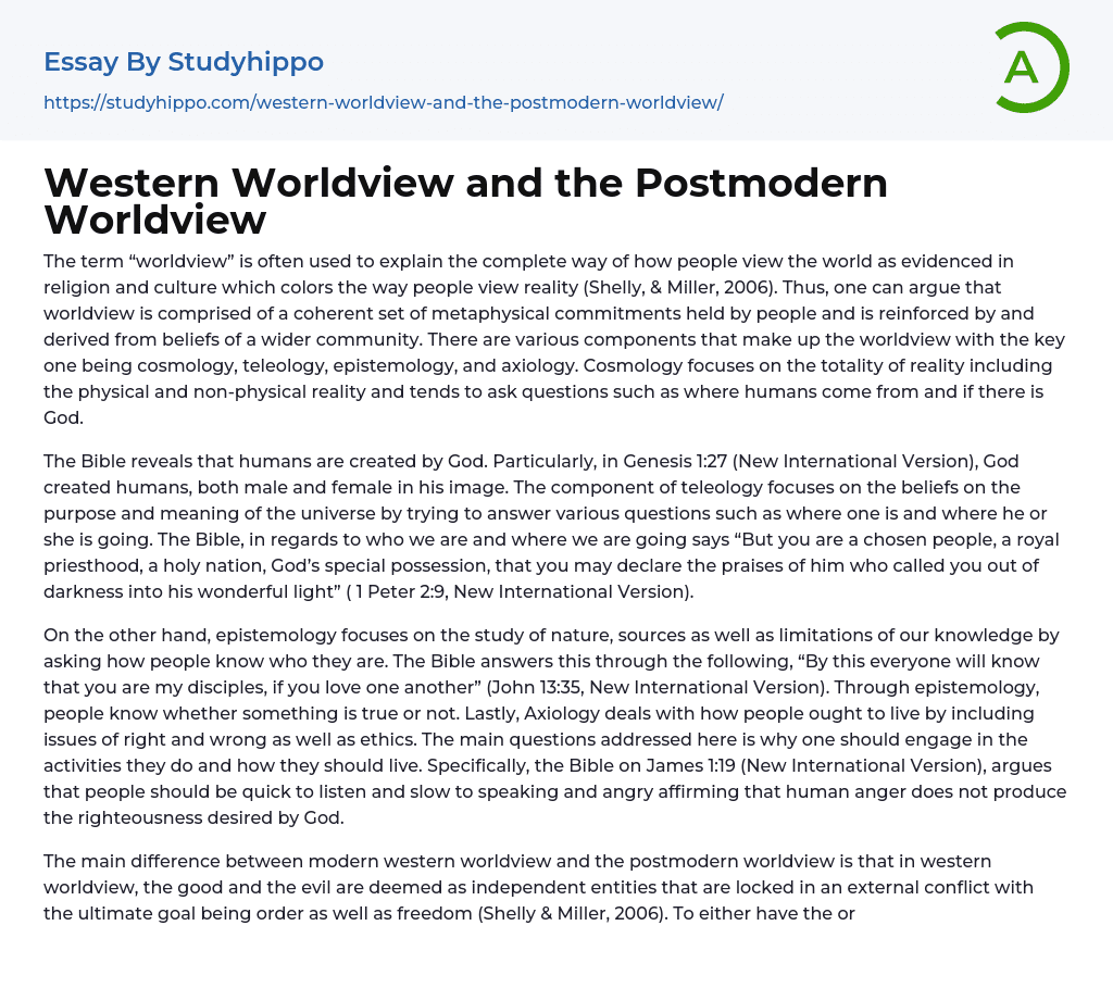 Western Worldview and the Postmodern Worldview Essay Example