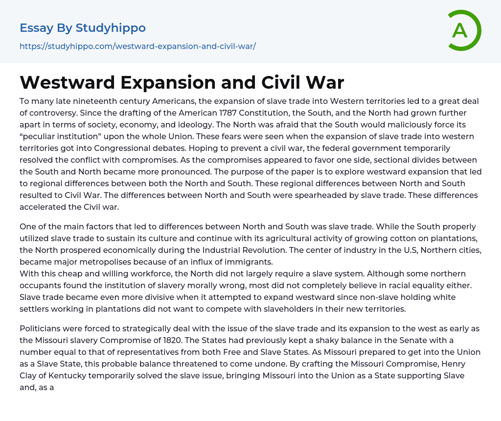 Westward Expansion and Civil War Essay Example