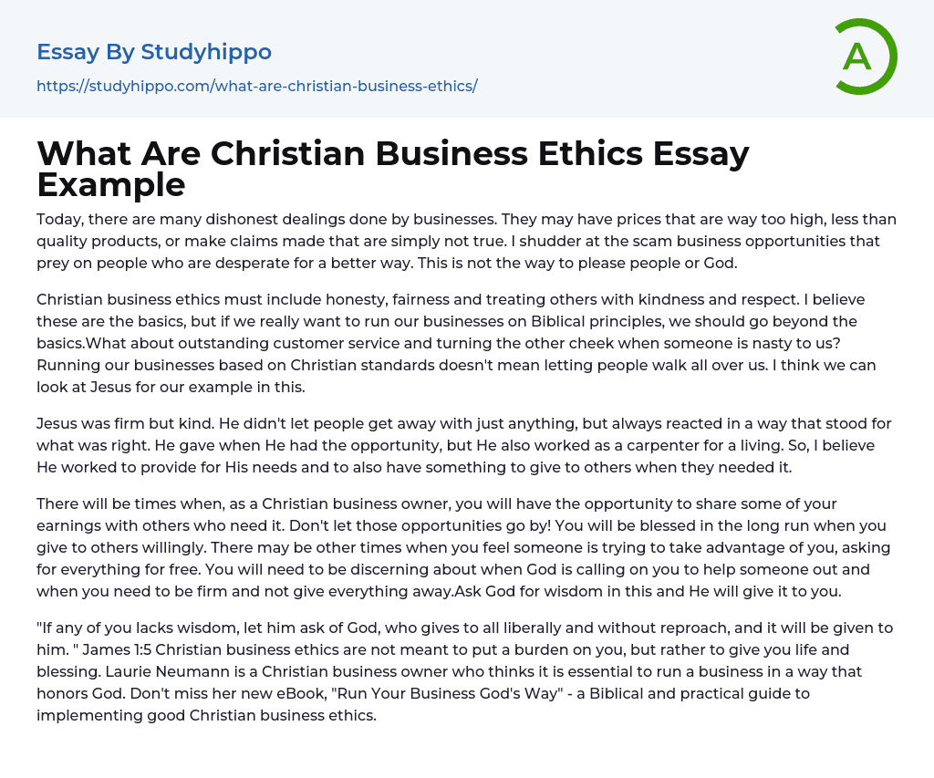 What Are Christian Business Ethics Essay Example