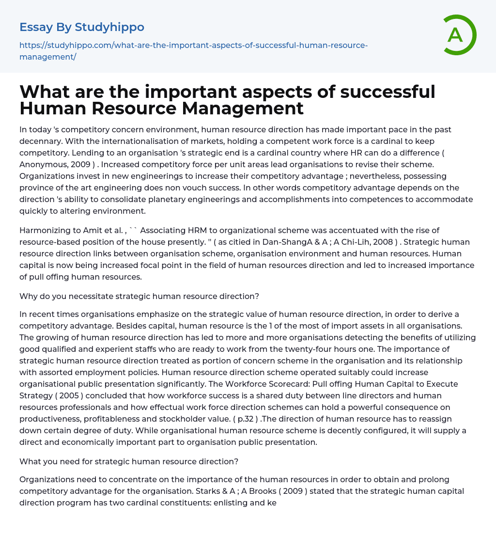 essay for human resource management