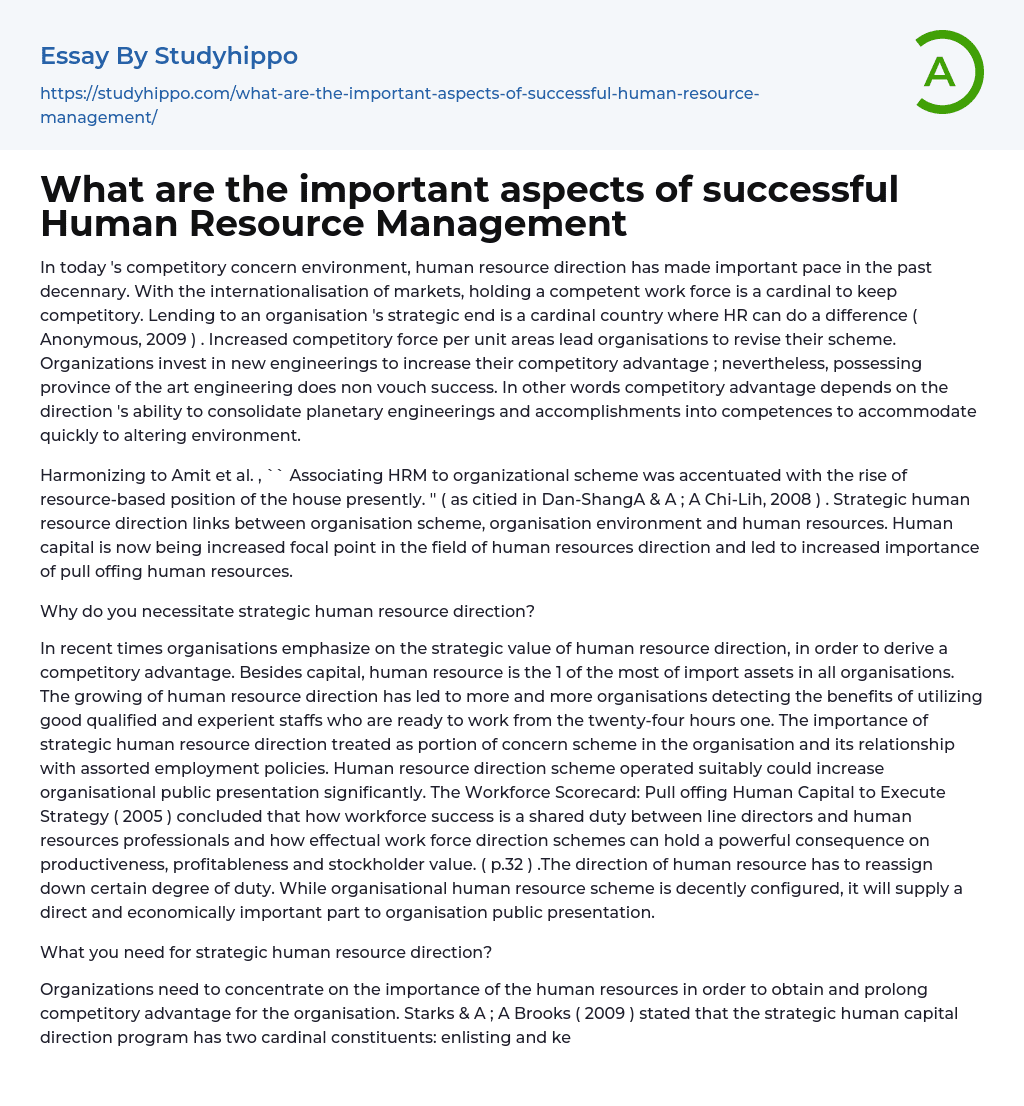 What Are The Important Aspects Of Successful Human Resource Management 