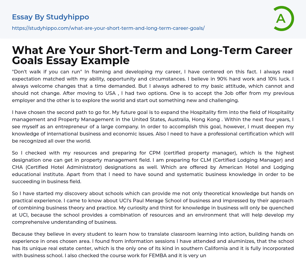What Are Your Short-Term and Long-Term Career Goals Essay Example