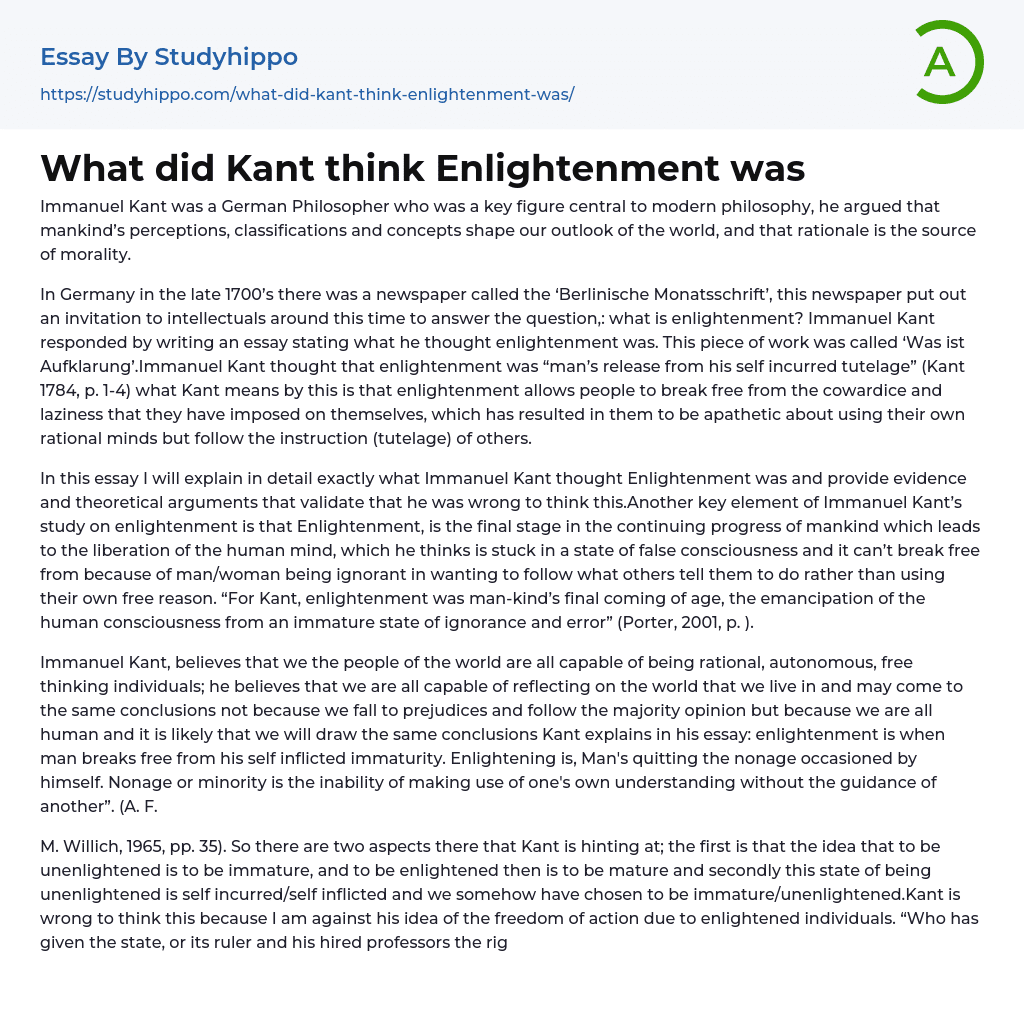 What did Kant think Enlightenment was Essay Example