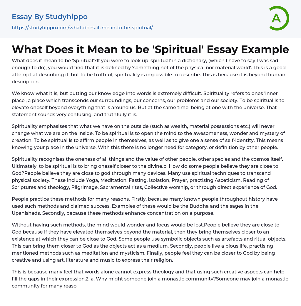 What Does it Mean to be ‘Spiritual’ Essay Example