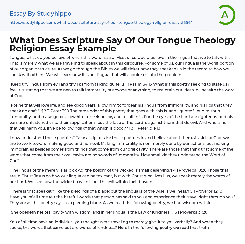 What Does Scripture Say Of Our Tongue Theology Religion Essay Example