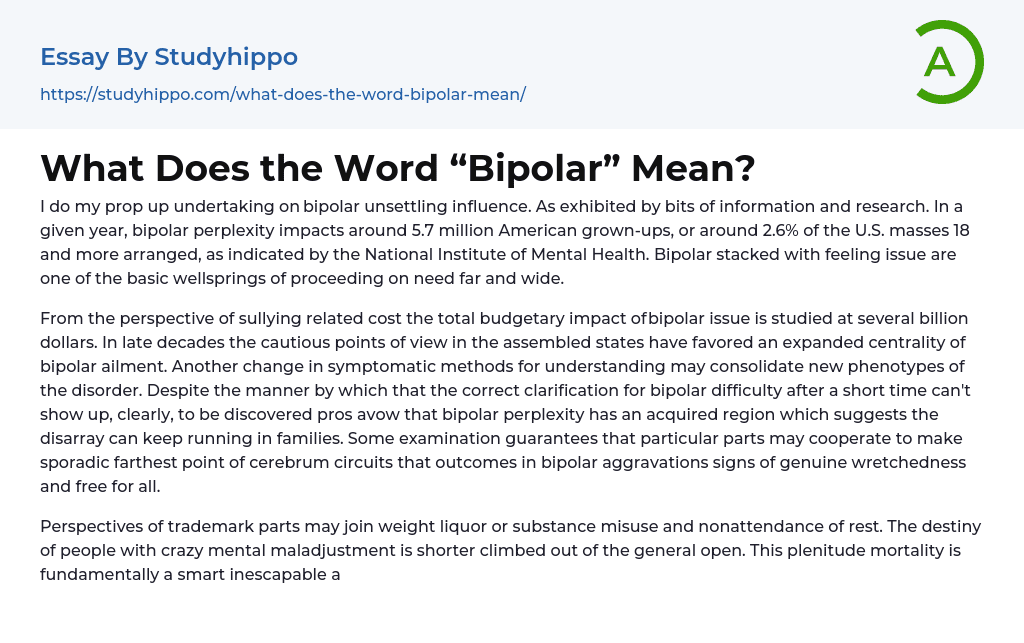 What Does the Word “Bipolar” Mean? Essay Example