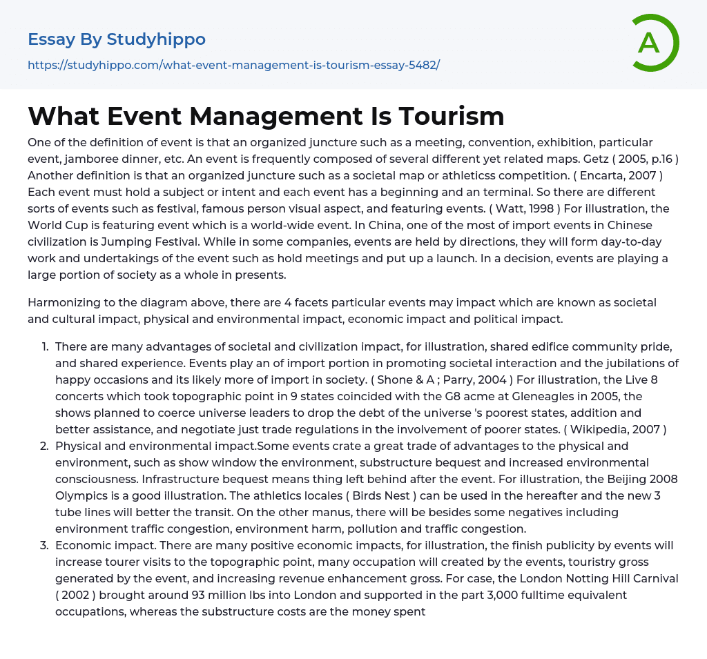 What Event Management Is Tourism Essay Example