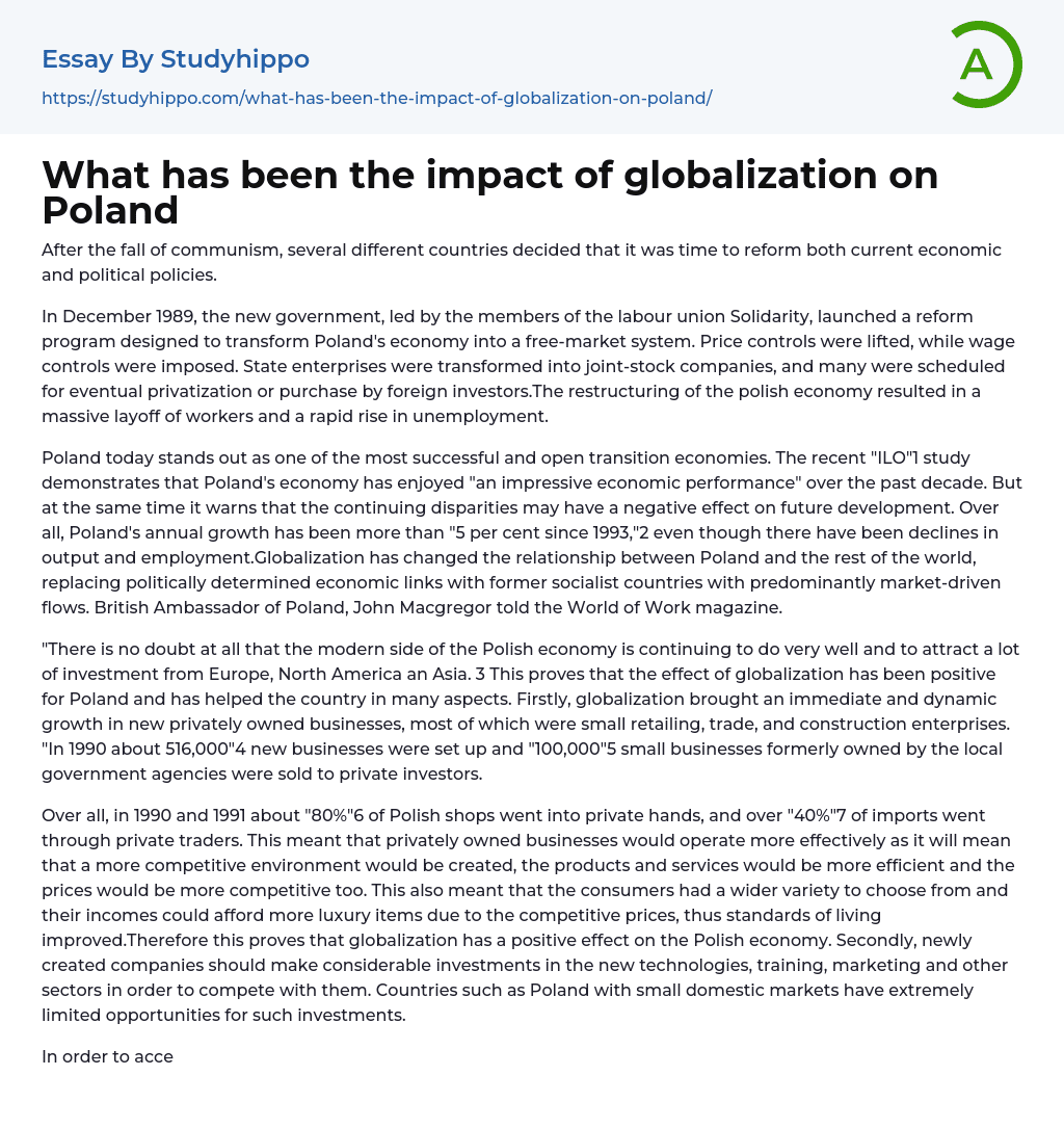 What has been the impact of globalization on Poland Essay Example
