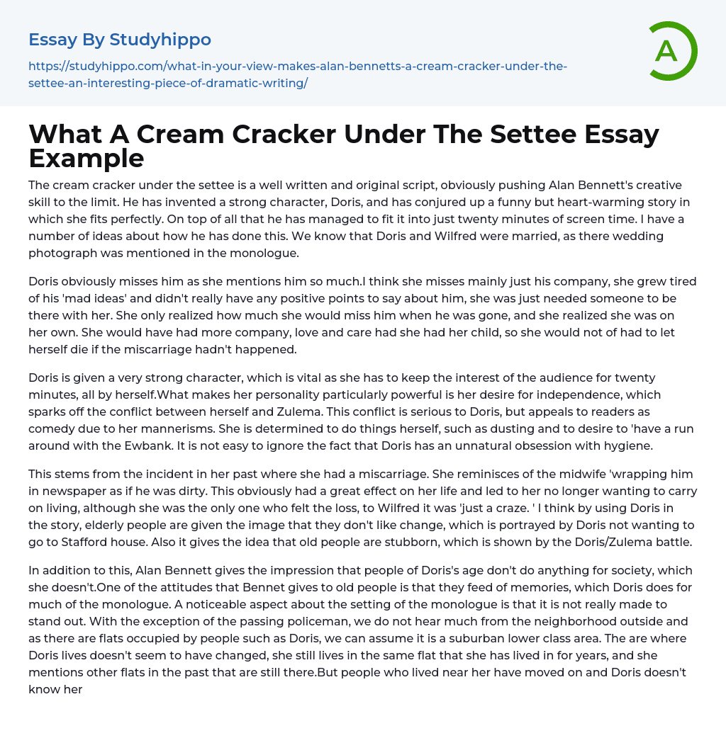 What A Cream Cracker Under The Settee Essay Example