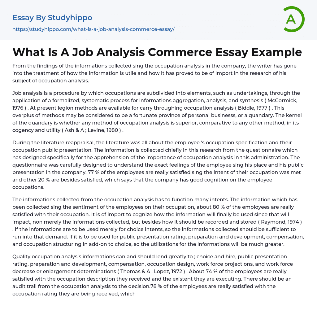 What Is A Job Analysis Commerce Essay Example