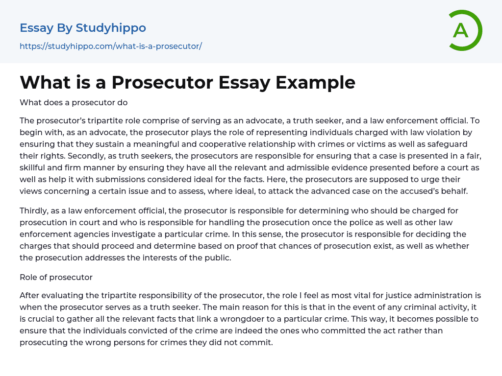 What is a Prosecutor Essay Example