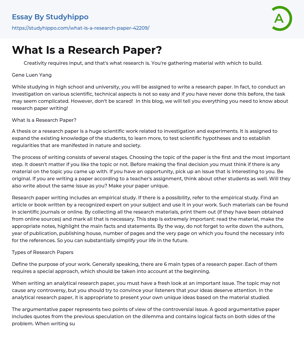 What Is a Research Paper? Essay Example