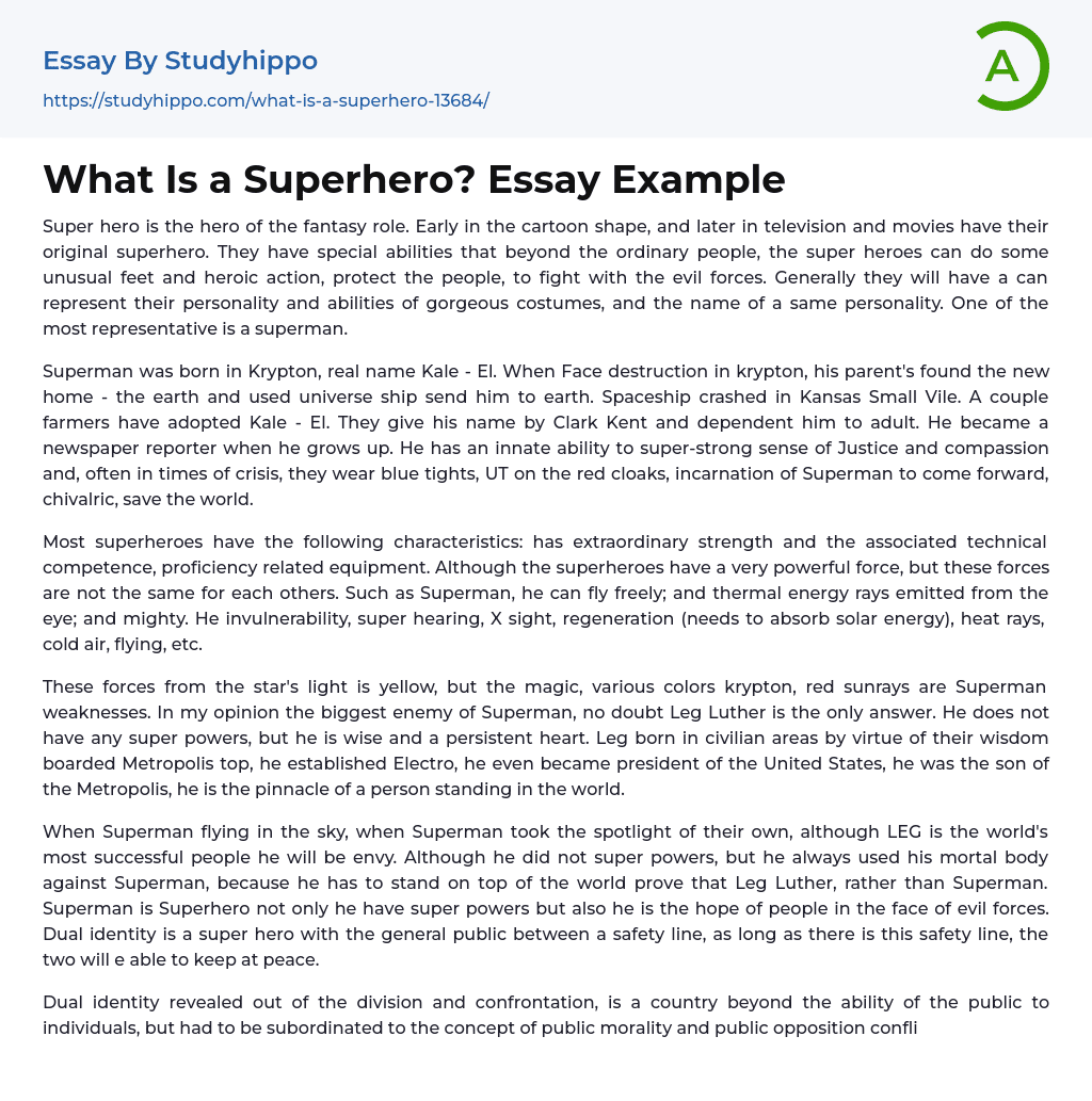 What Is a Superhero? Essay Example