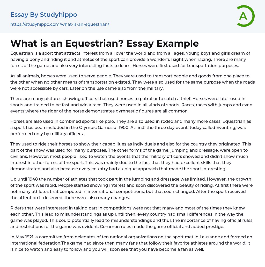 What is an Equestrian? Essay Example