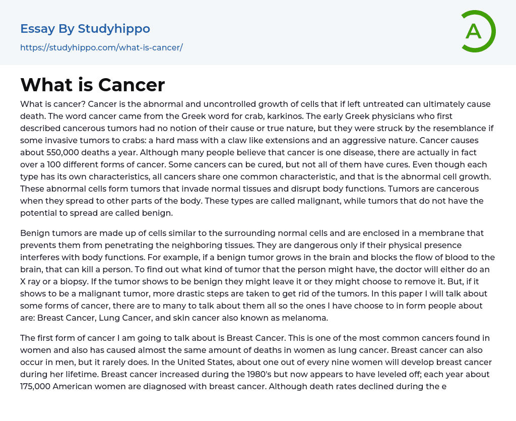 What is Cancer Essay Example
