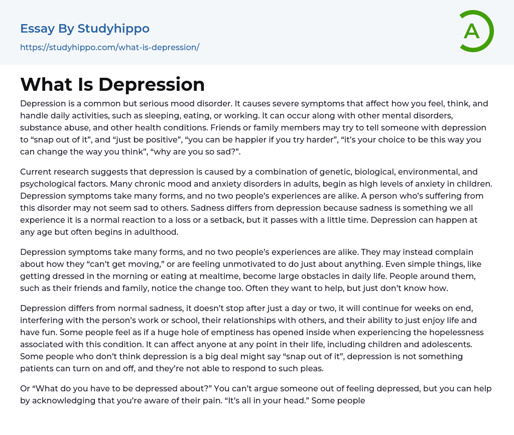 What Is Depression Essay Example