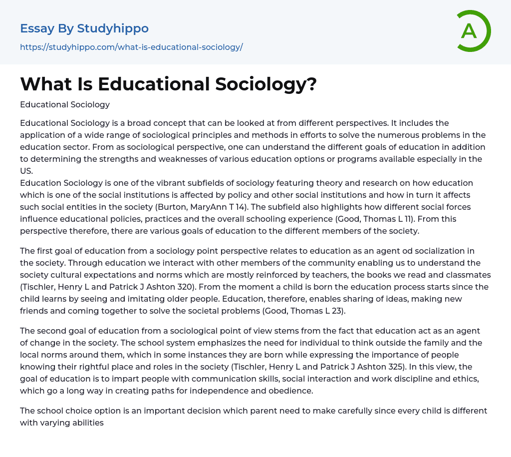 What Is Educational Sociology? Essay Example
