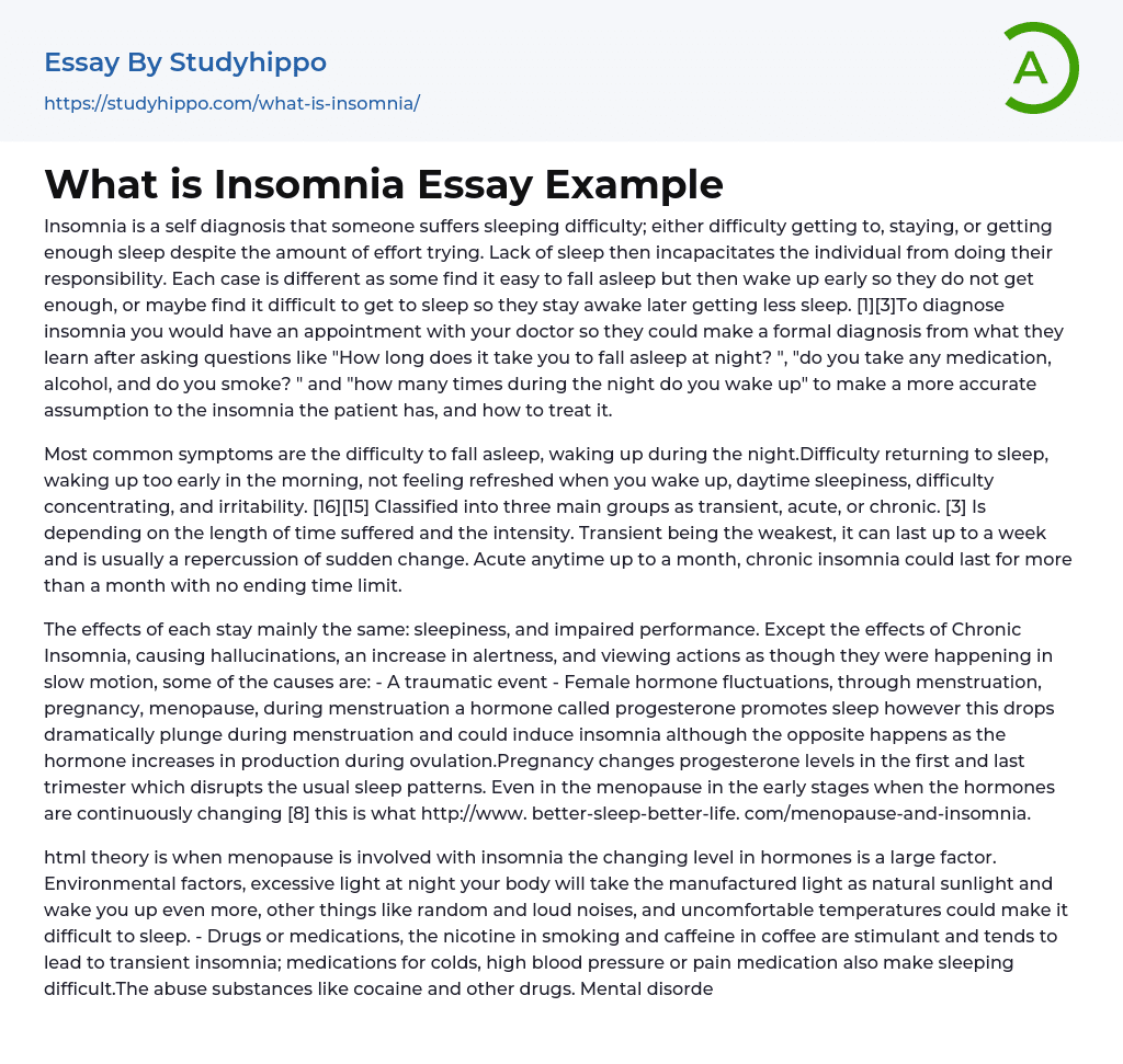 What is Insomnia Essay Example