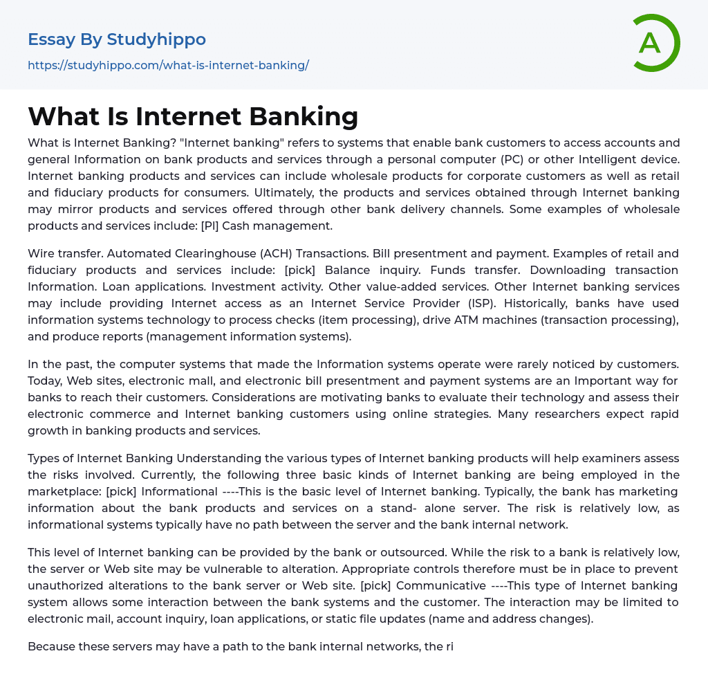 What Is Internet Banking Essay Example
