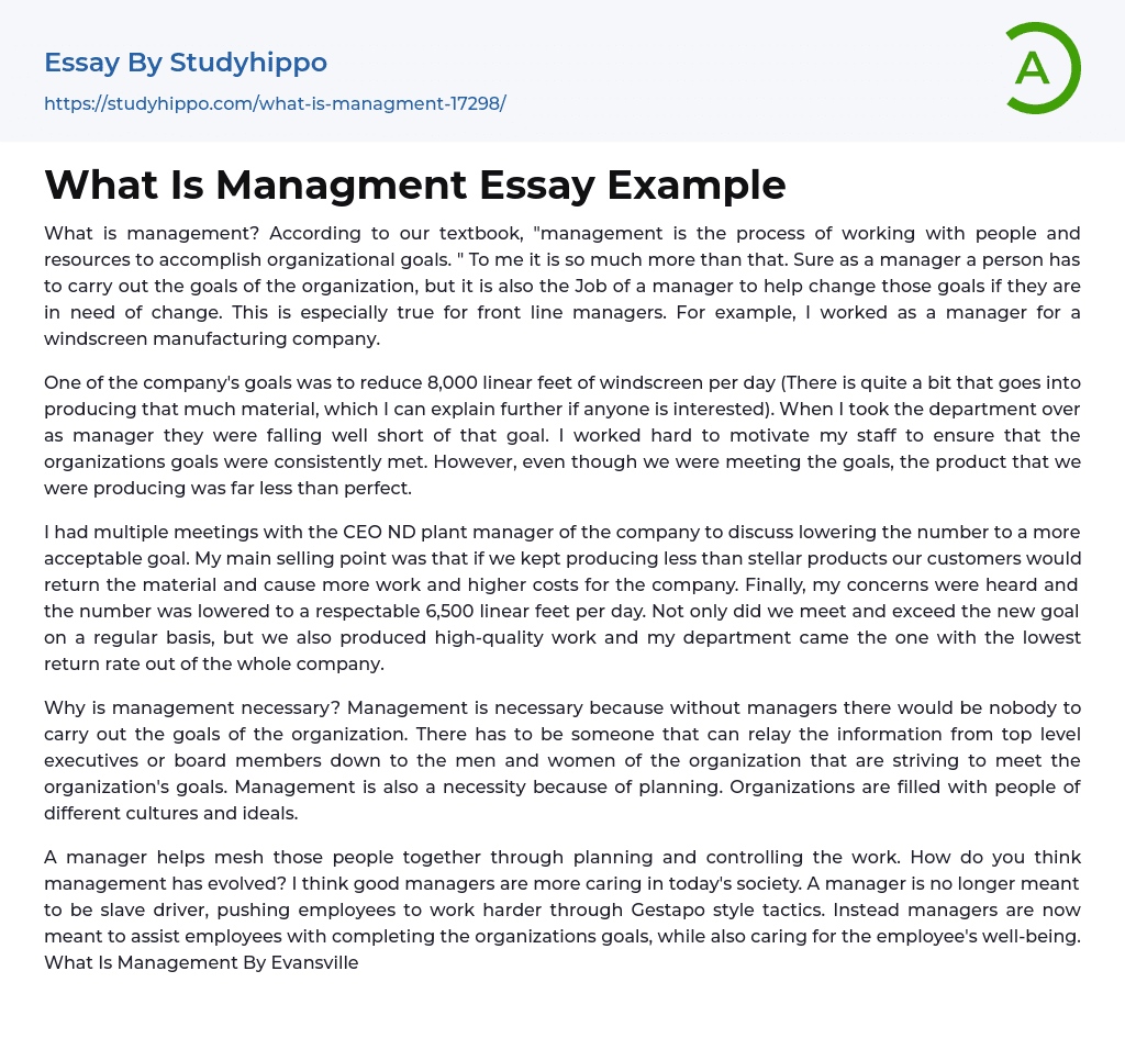 What Is Managment Essay Example