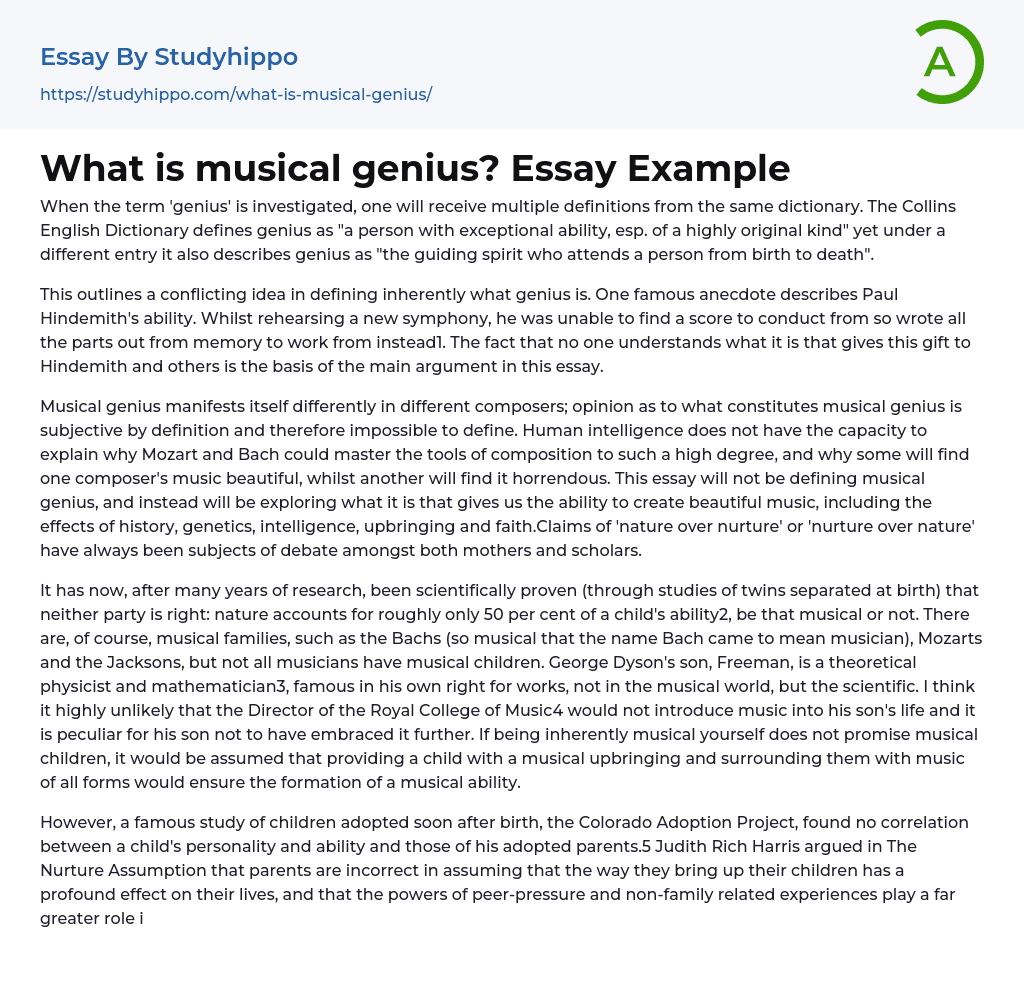 What is musical genius? Essay Example