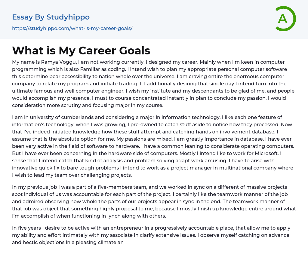 What is My Career Goals Essay Example