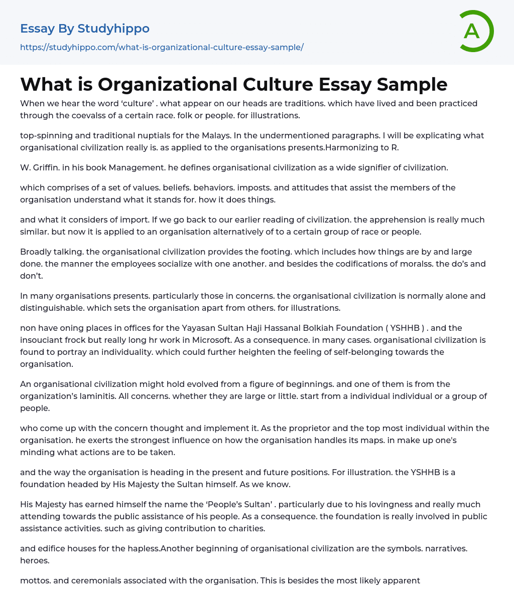 What is Organizational Culture Essay Sample