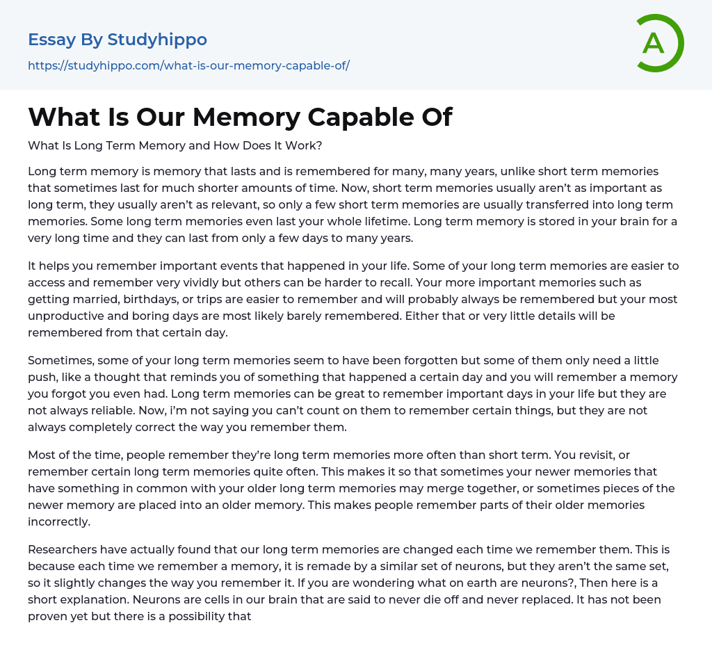 What Is Our Memory Capable Of Essay Example