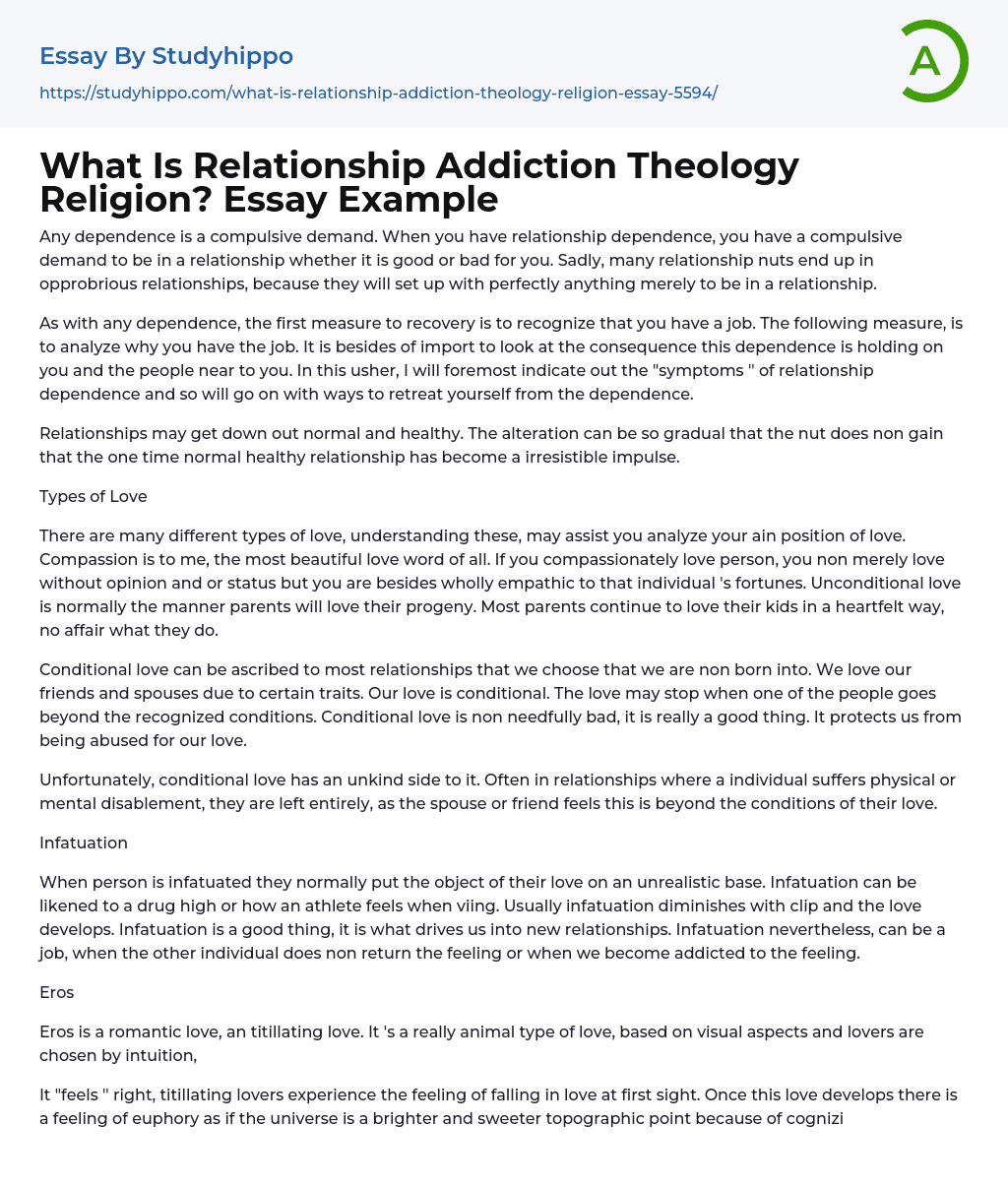 What Is Relationship Addiction Theology Religion? Essay Example