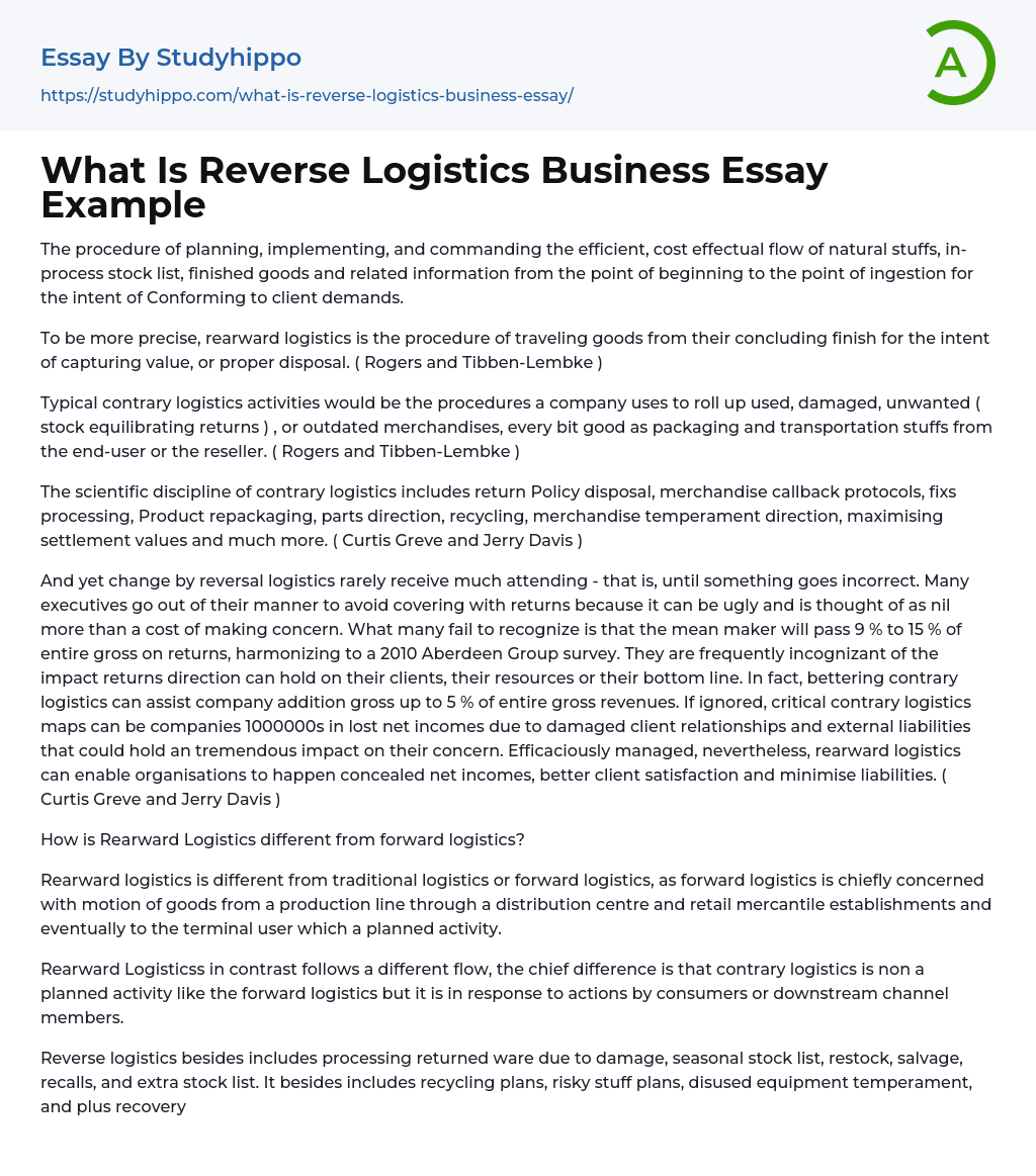 What Is Reverse Logistics Business Essay Example