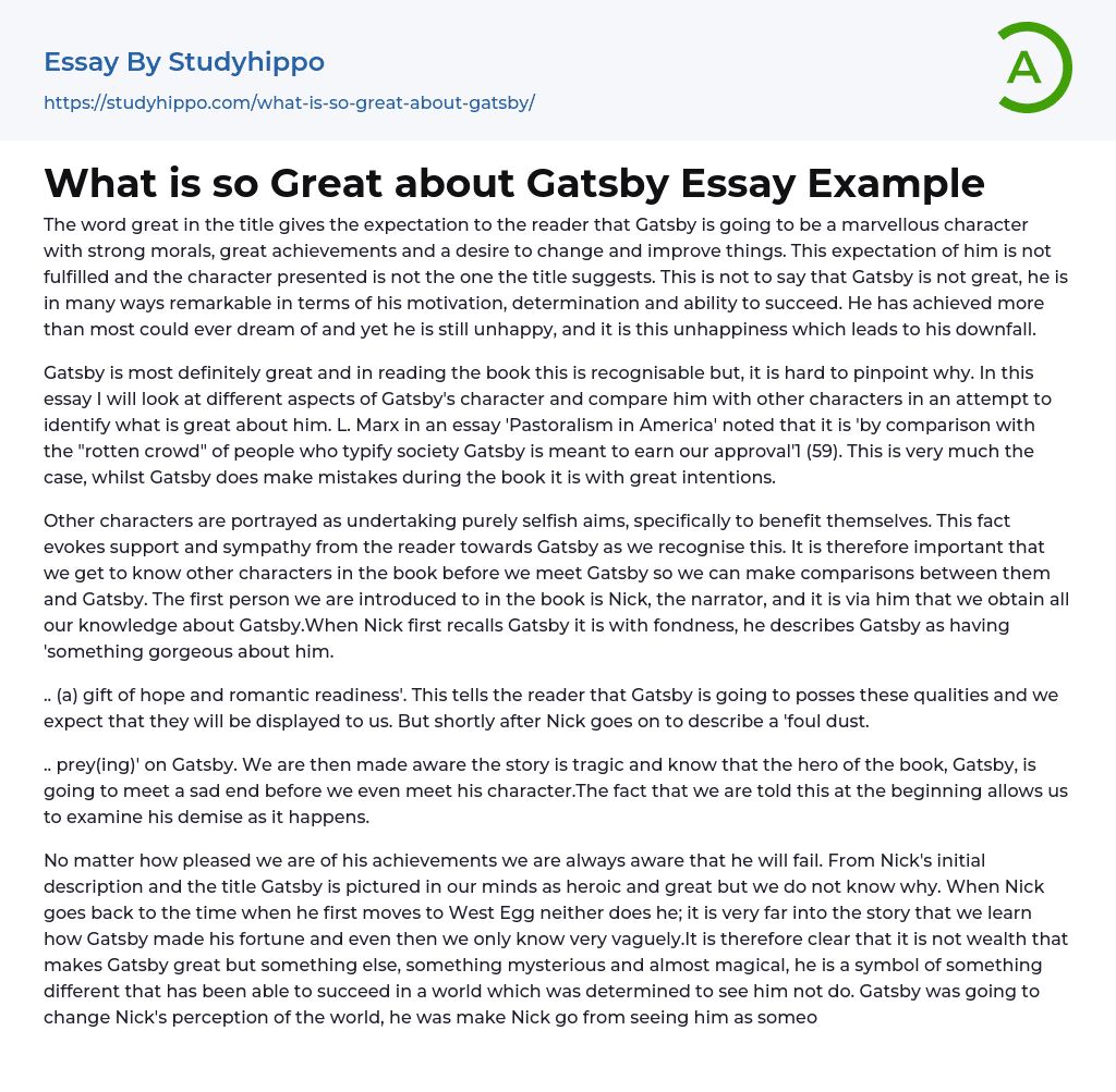 What is so Great about Gatsby Essay Example