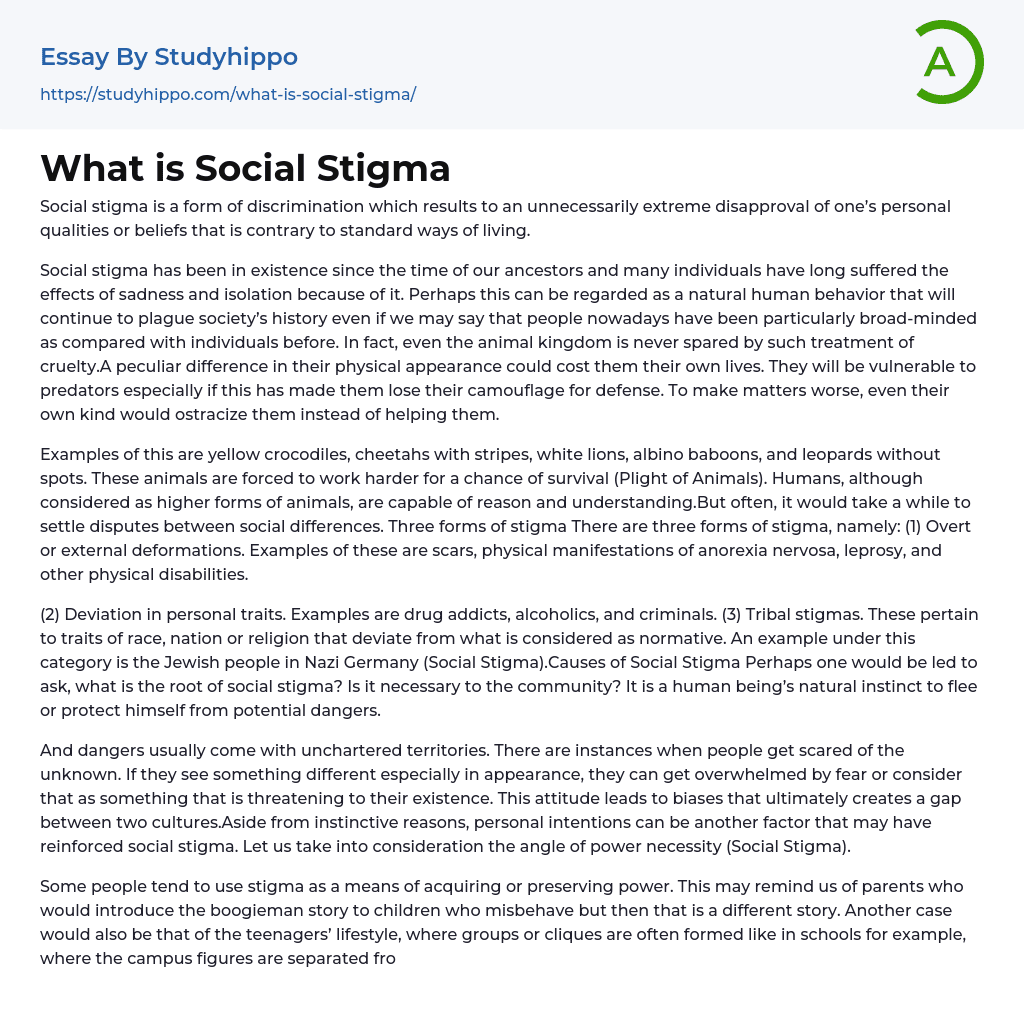 What Is Social Stigma Essay Example StudyHippo