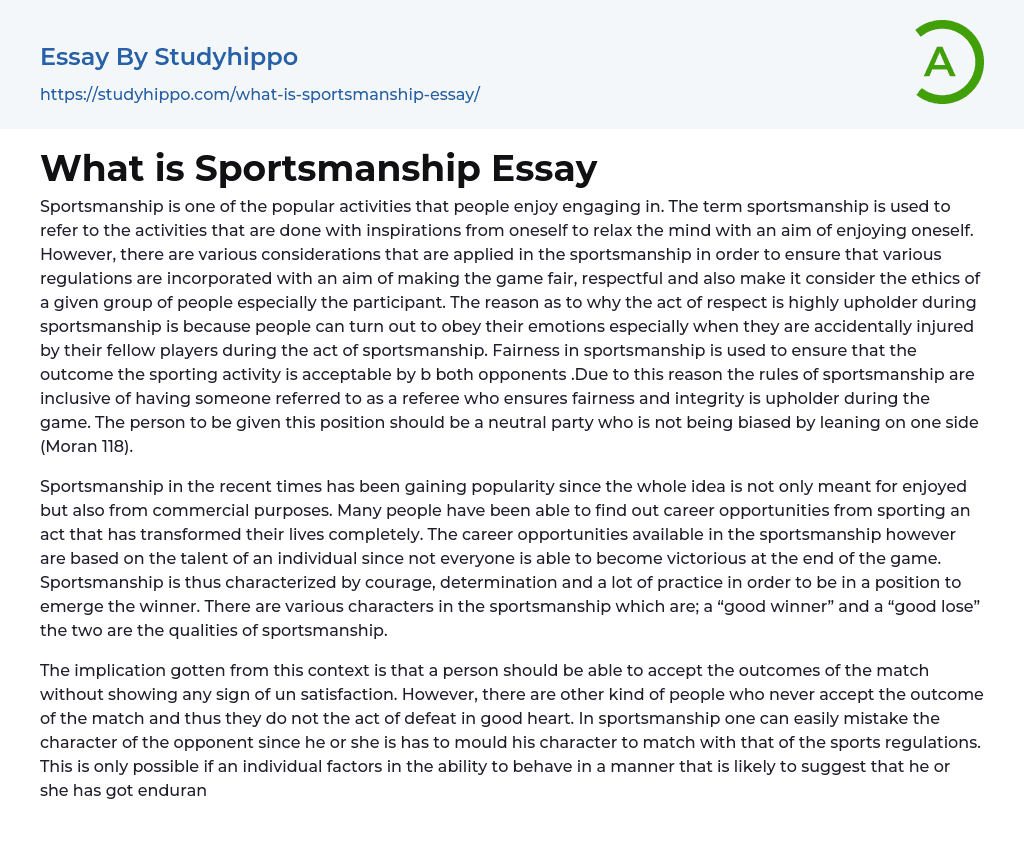 sportsmanship essay 100 words