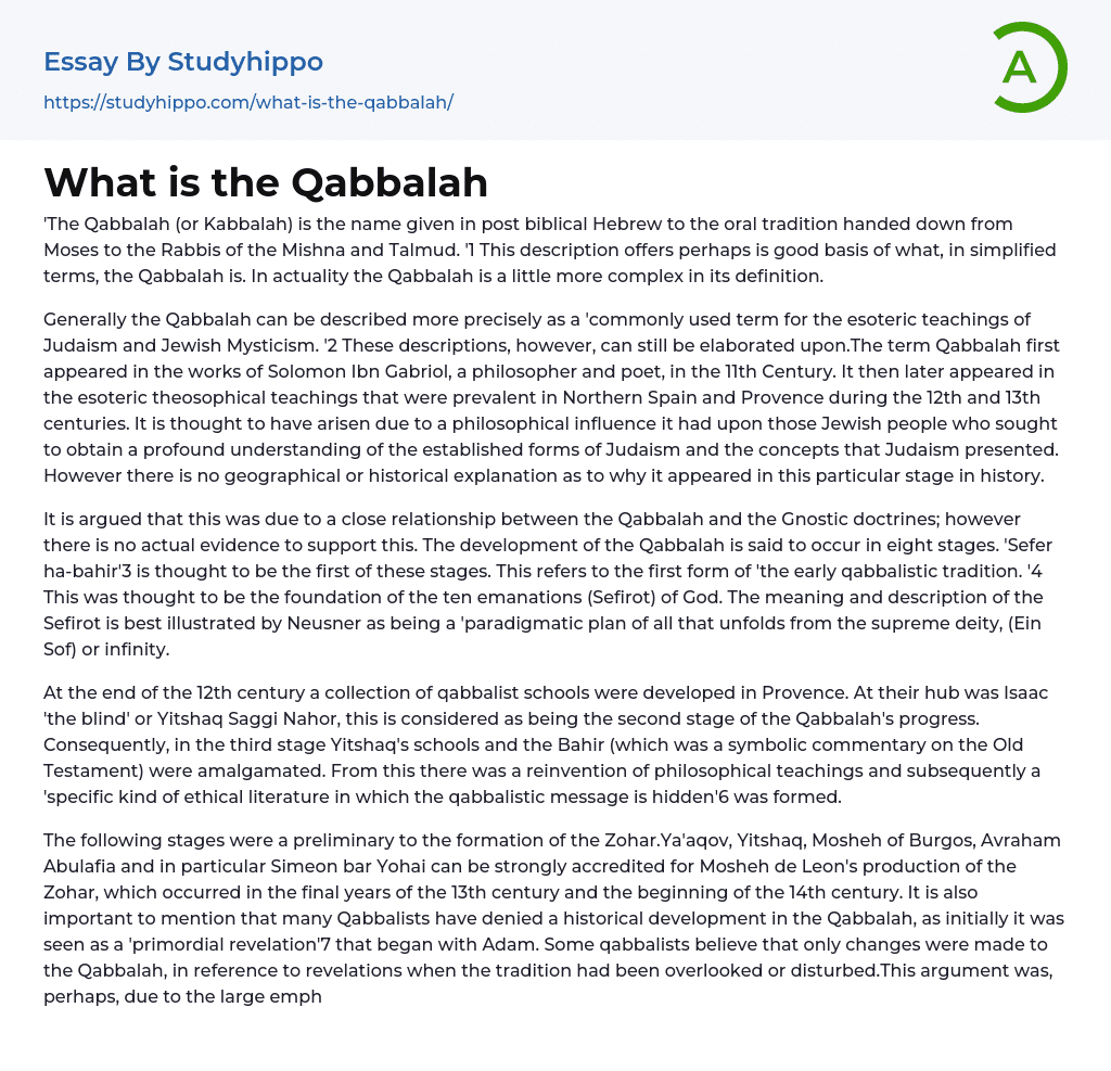 What is the Qabbalah Essay Example