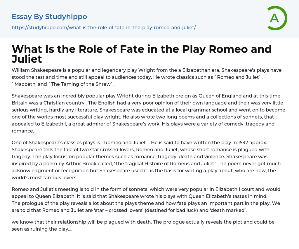 romeo and juliet essay fate vs free will