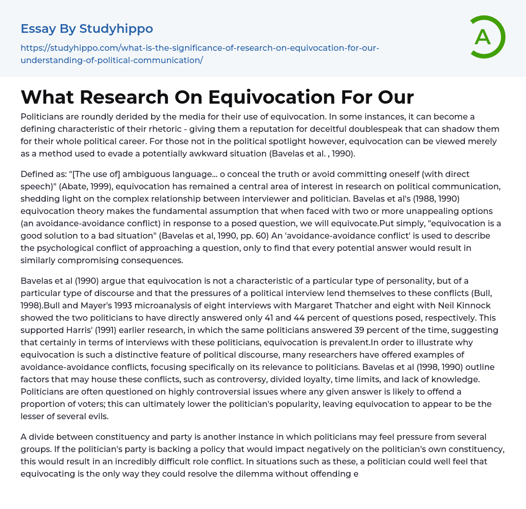 What Research On Equivocation For Our Essay Example