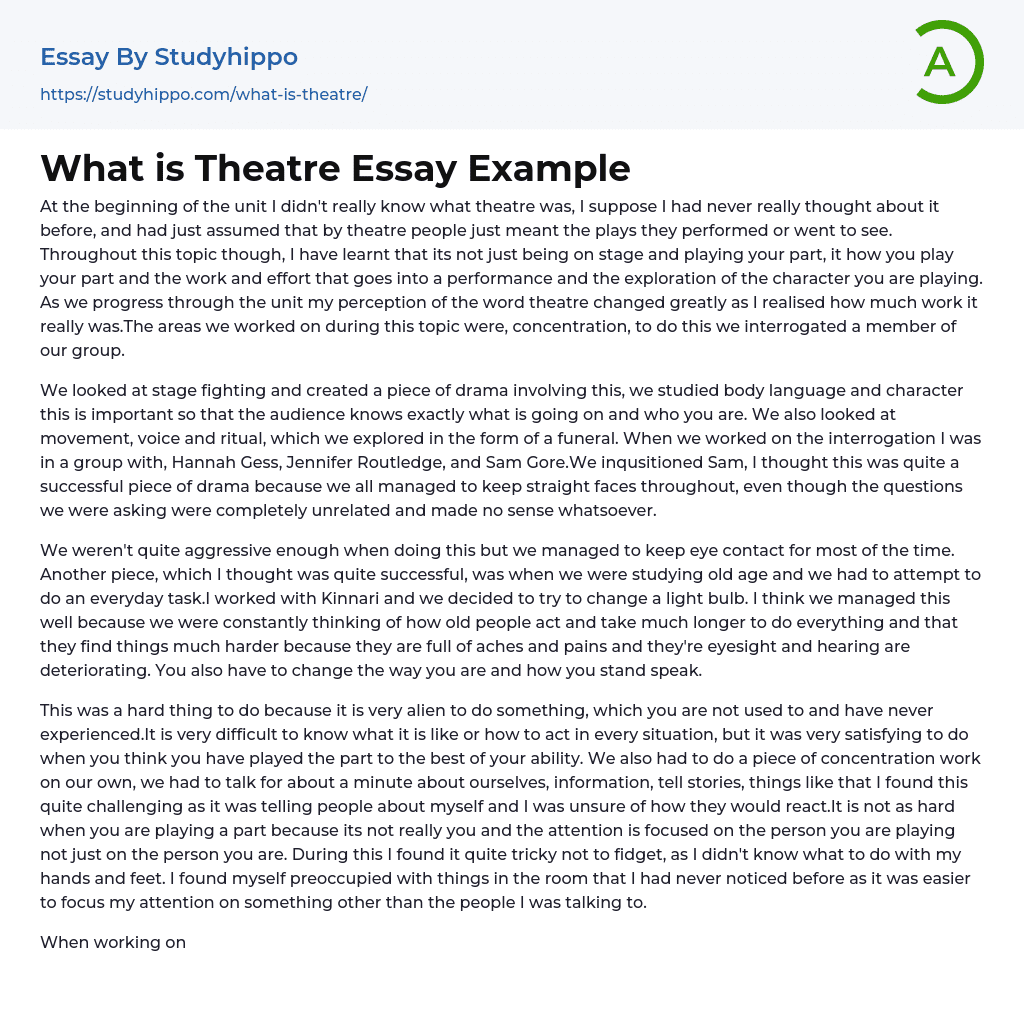 What is Theatre Essay Example