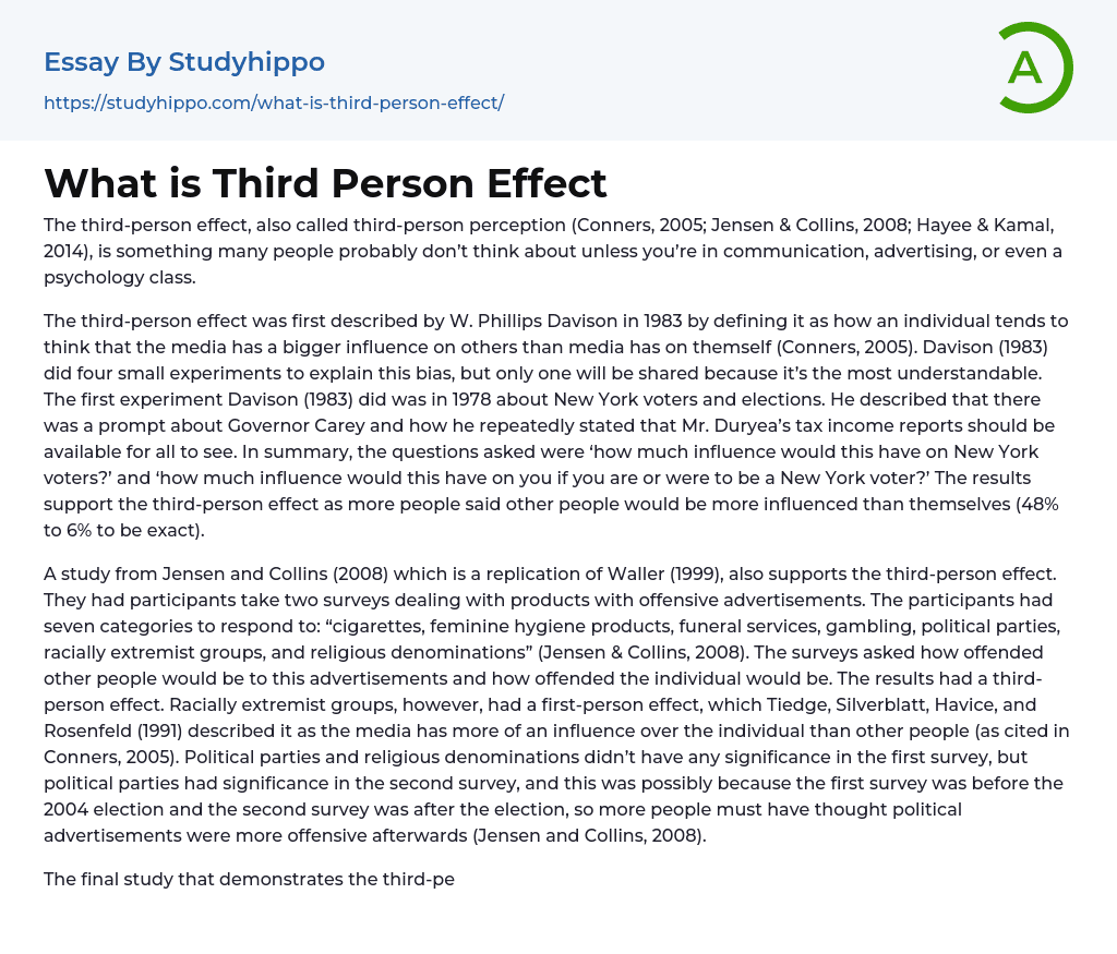 What is Third Person Effect Essay Example