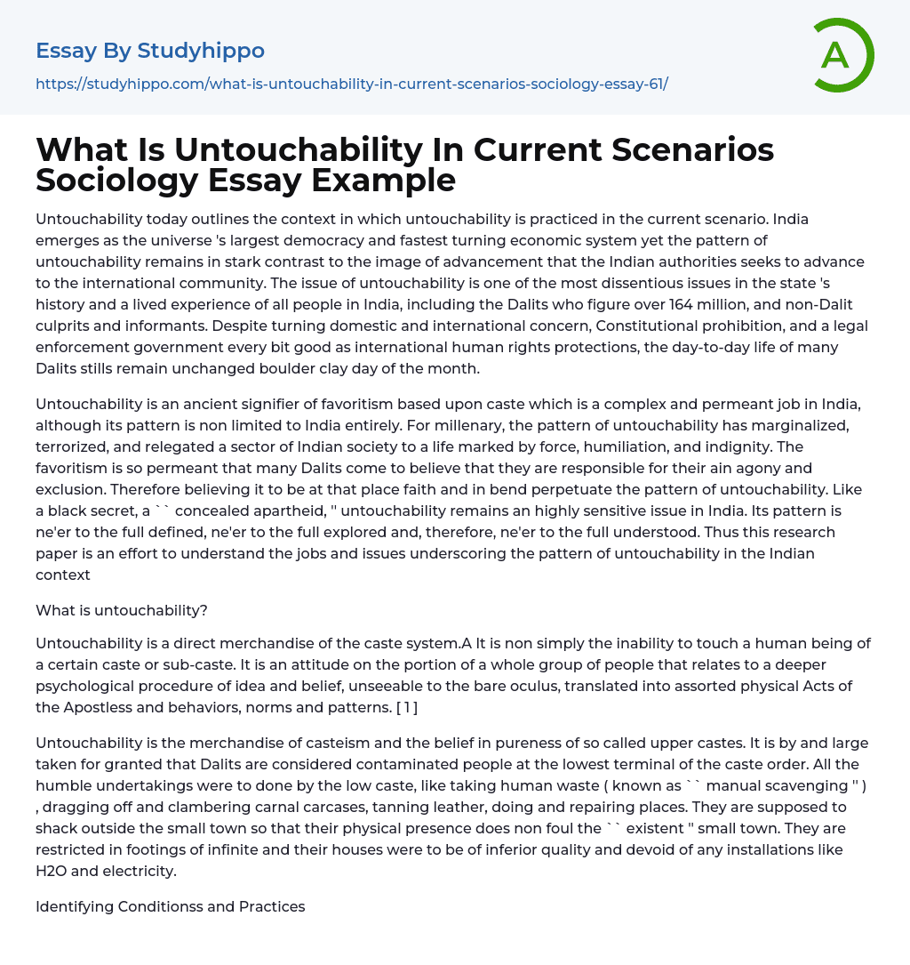 What Is Untouchability In Current Scenarios Sociology Essay Example