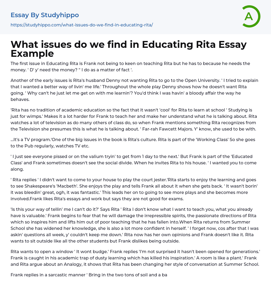 What issues do we find in Educating Rita Essay Example