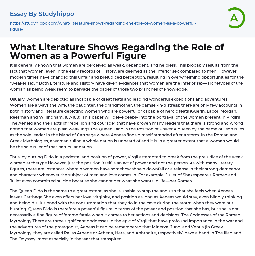 What Literature Shows Regarding the Role of Women as a Powerful Figure Essay Example
