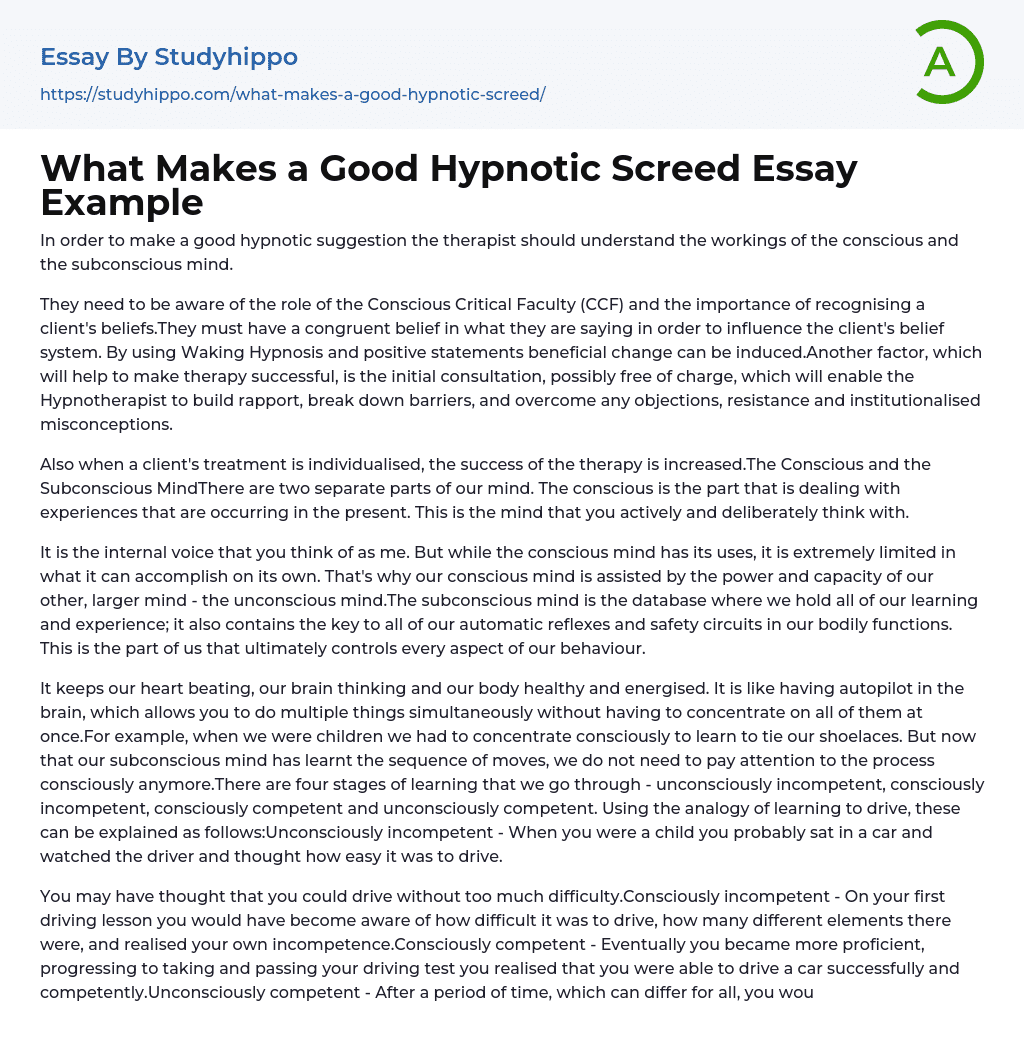 What Makes a Good Hypnotic Screed Essay Example