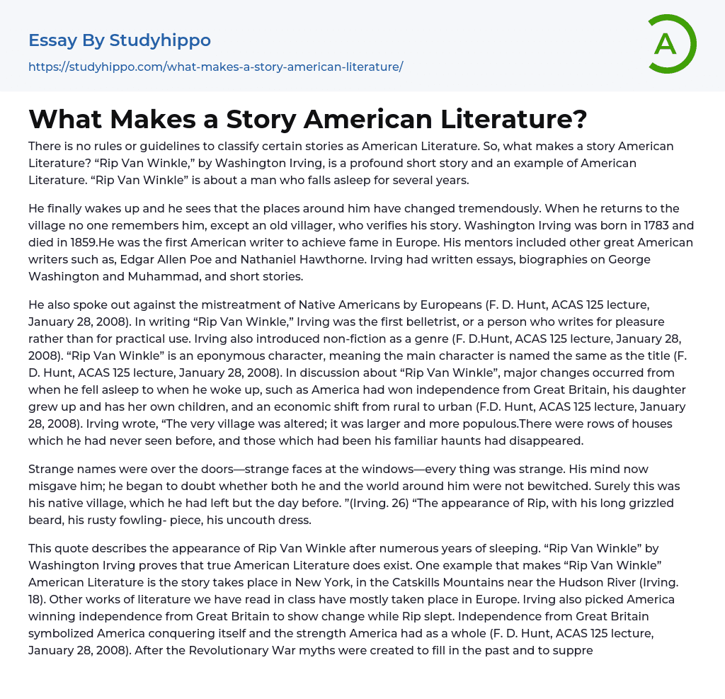 What Makes a Story American Literature? Essay Example