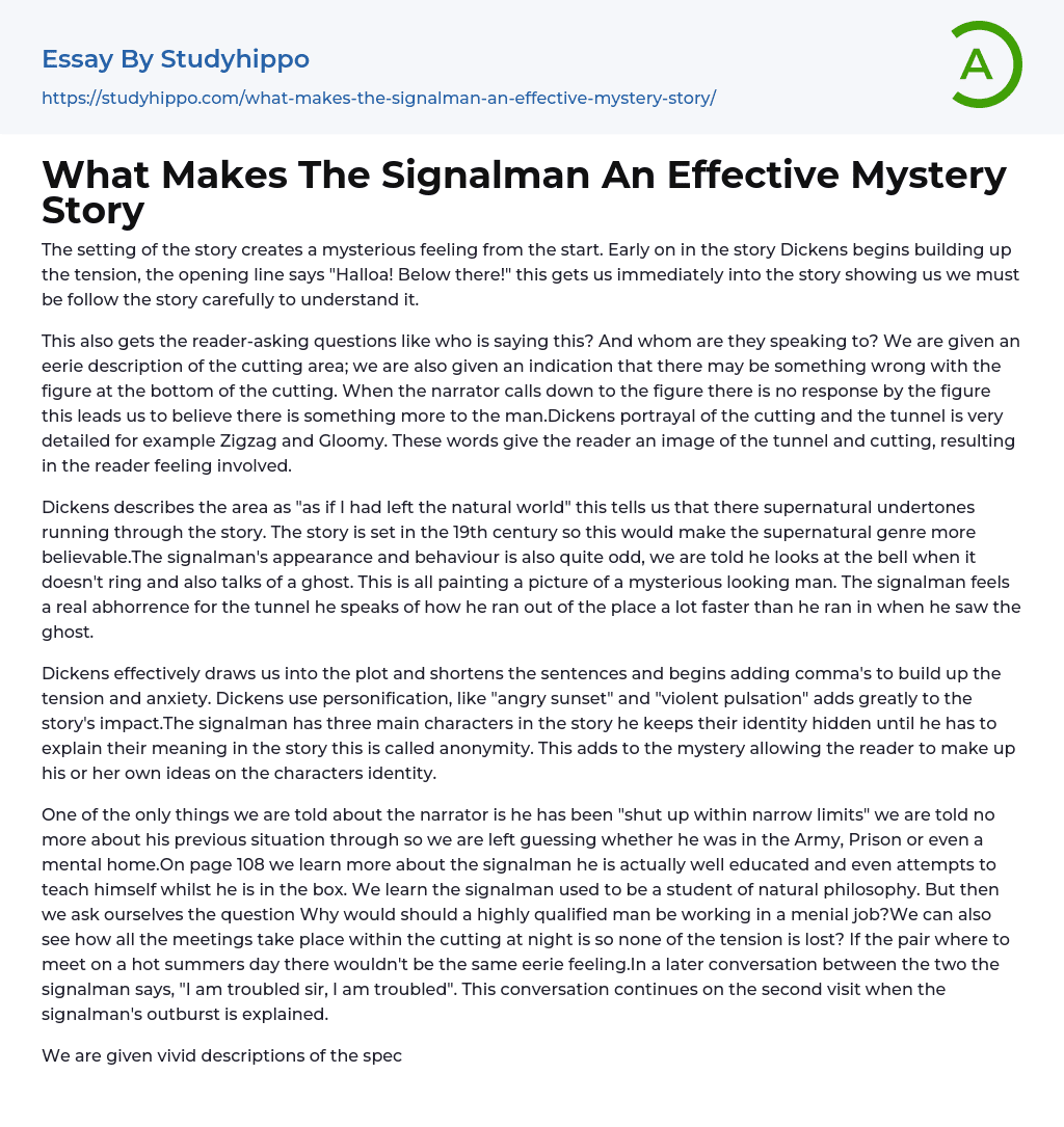 What Makes The Signalman An Effective Mystery Story Essay Example