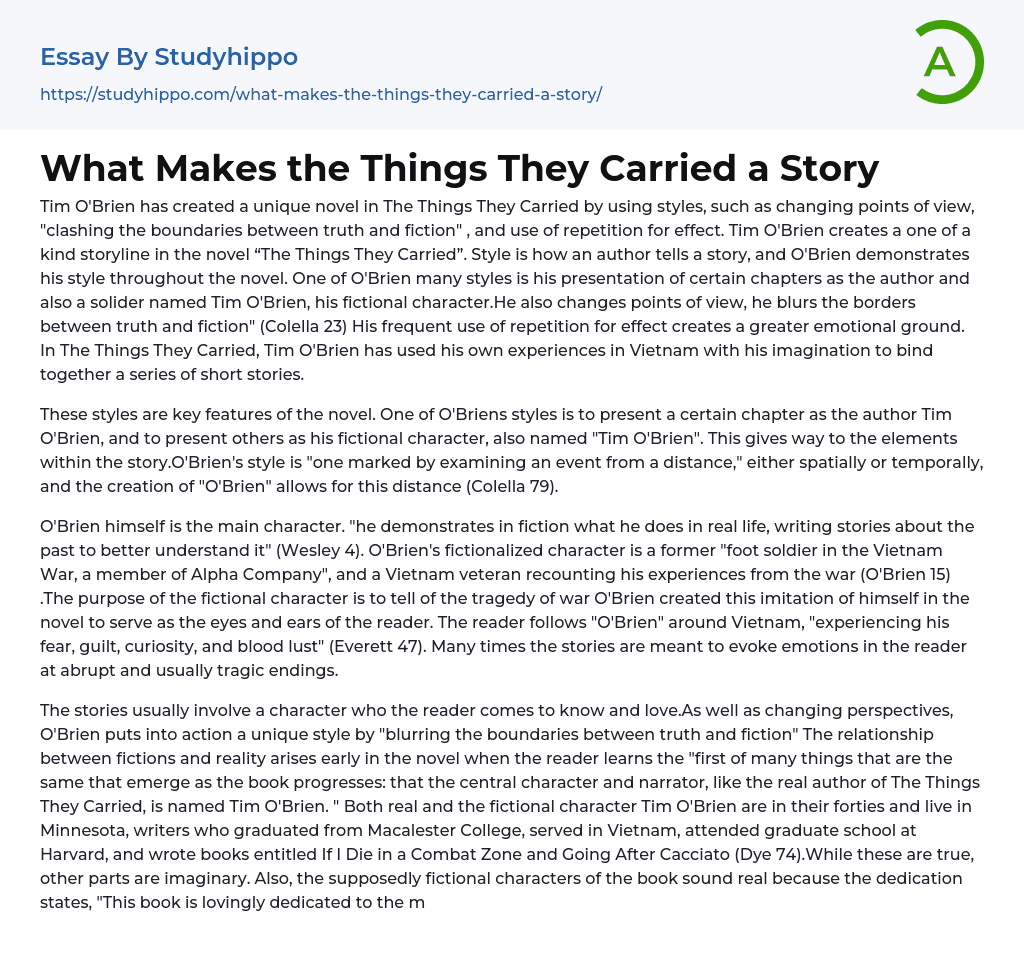 What Makes the Things They Carried a Story Essay Example