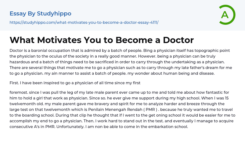 What Motivates You to Become a Doctor Essay Example